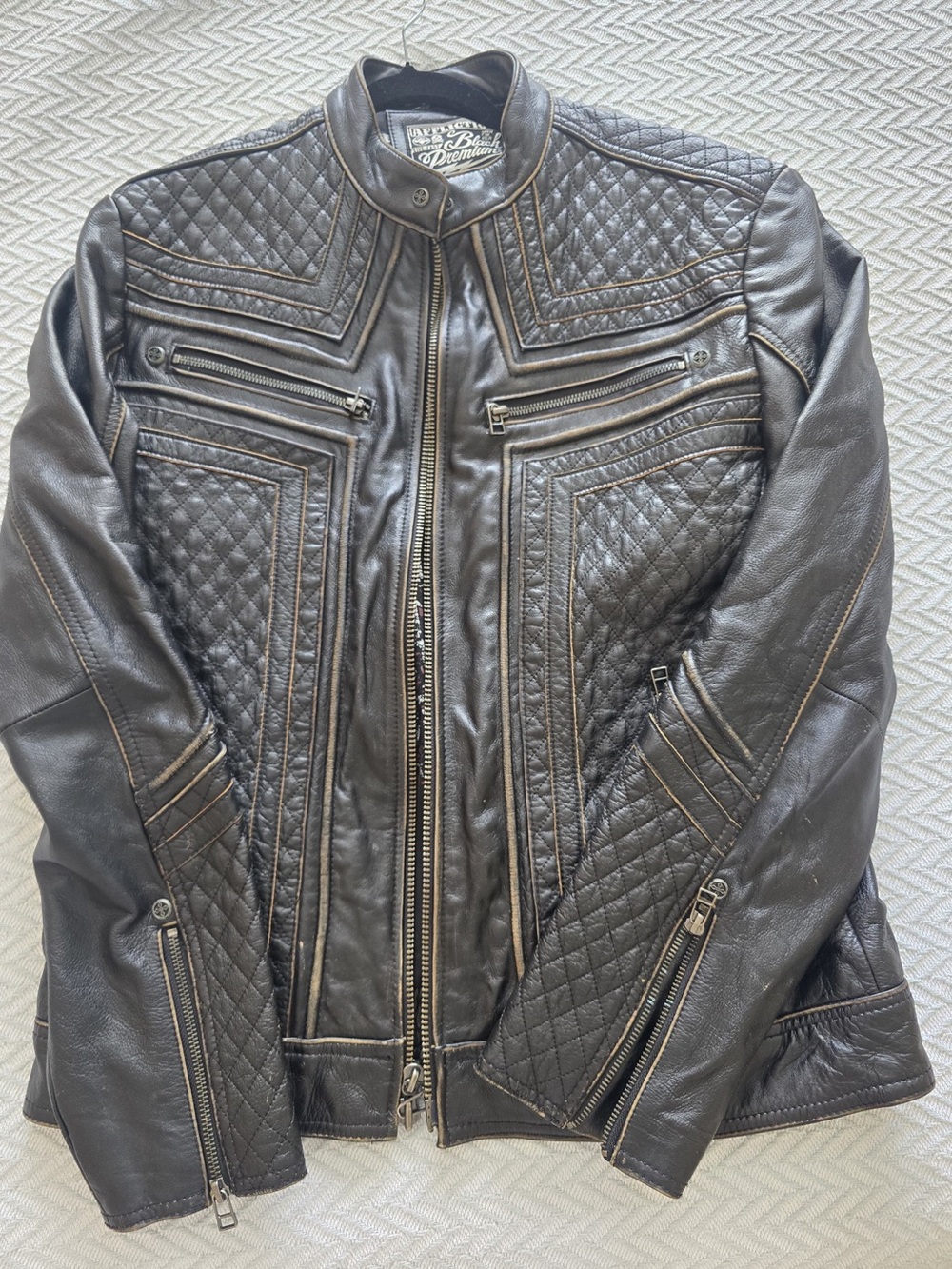 Affliction Dark Brown Embossed Leather Bomber Jacket. Limited Edition - Picture 13 of 15